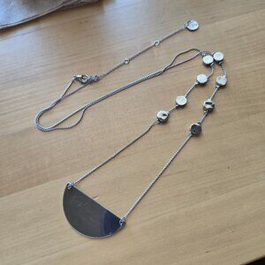 silver half moon necklace pendant 14 inches, with circle beads and adjustable
